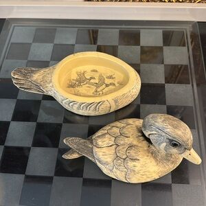 ARTEK Faux Scrimshaw American Waterfowl Duck Carved 7x4.25" Trinket Box Signed